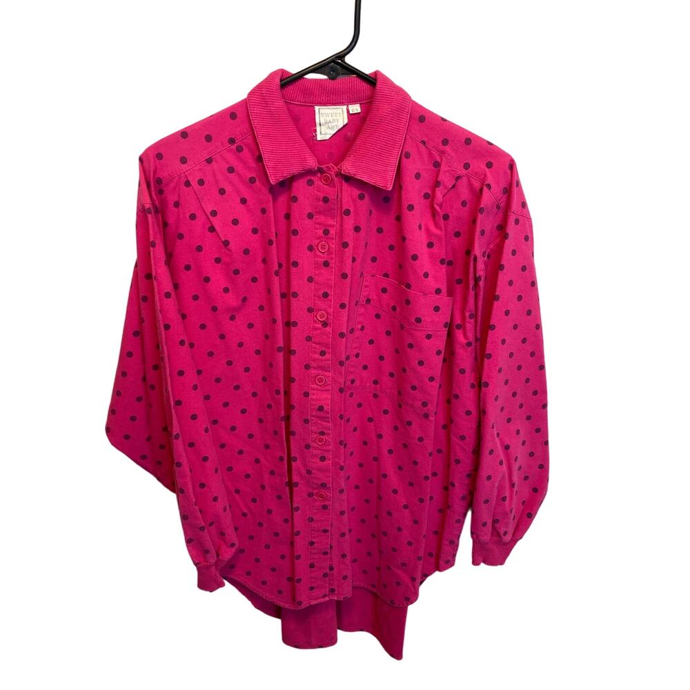 80's Vintage Sweet Baby Jane Long Sleeve Collared Polka Dot Button Up Size Large